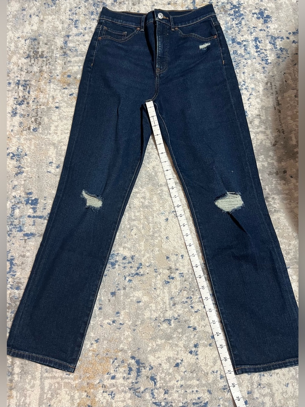 Express Dark Blue Straight Leg Distressed Jeans
